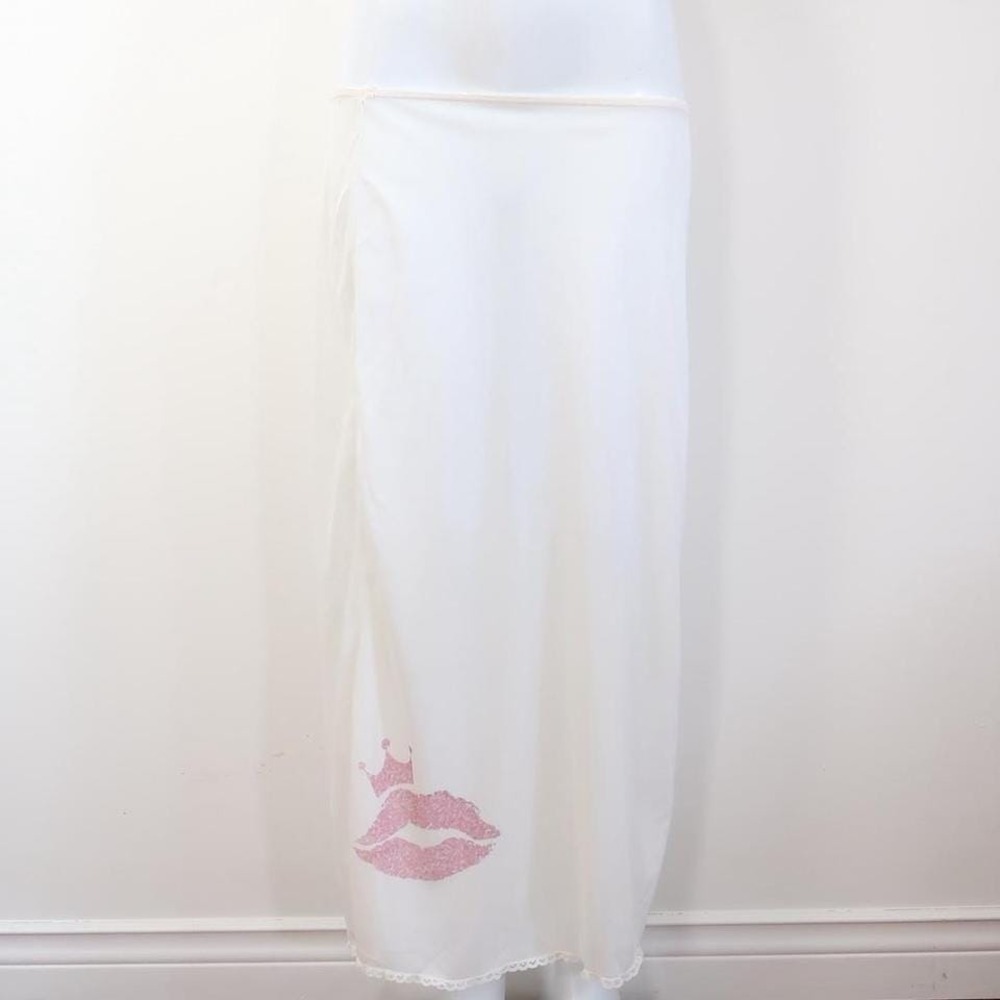 y2k pink glitter kiss lace slip skirt reworked vintage‎ mcbling